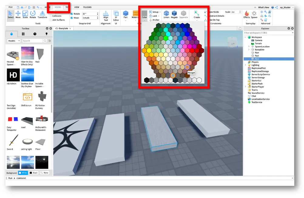 Roblox Studioでブロックの色を変更する方法